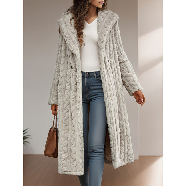 Fashion Long Solid Color Long Sleeve Hooded Wool Women's Coat Main Image