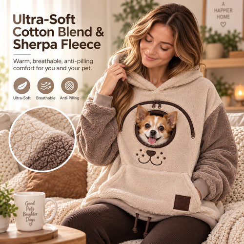 🐾 Cozy Pet Carrier Hoodie – Soft Fleece Cuddle Pouch Sweatshirt for Cats & Small Dogs