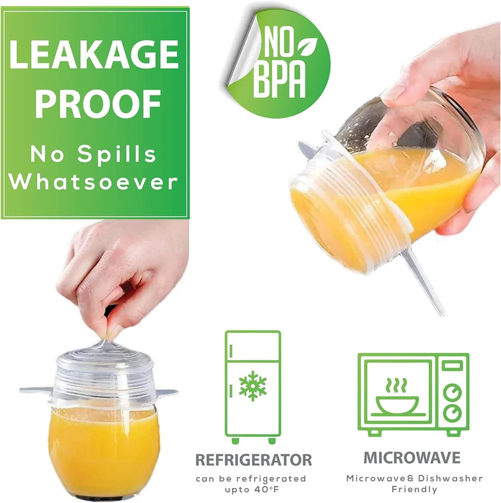 6Pcs Reusable Silicone Stretch Lids for fit bowls, cups, fruits & more.