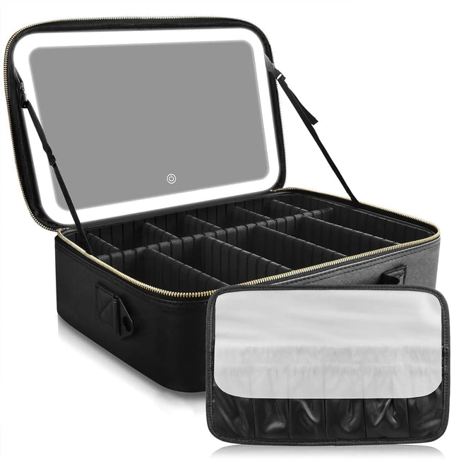 GORISGARMO Travel Makeup Bag with LED Mirror Hover Image