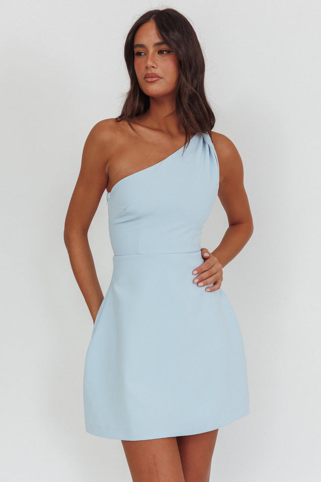 One-Shoulder Twist Mini Dress Blue Hover Image
