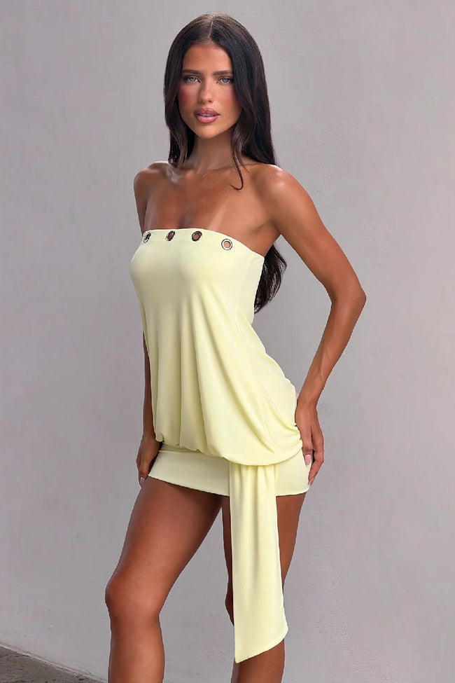 Yellow Eyelet Streamer Bodycon Mini Dress Main Image