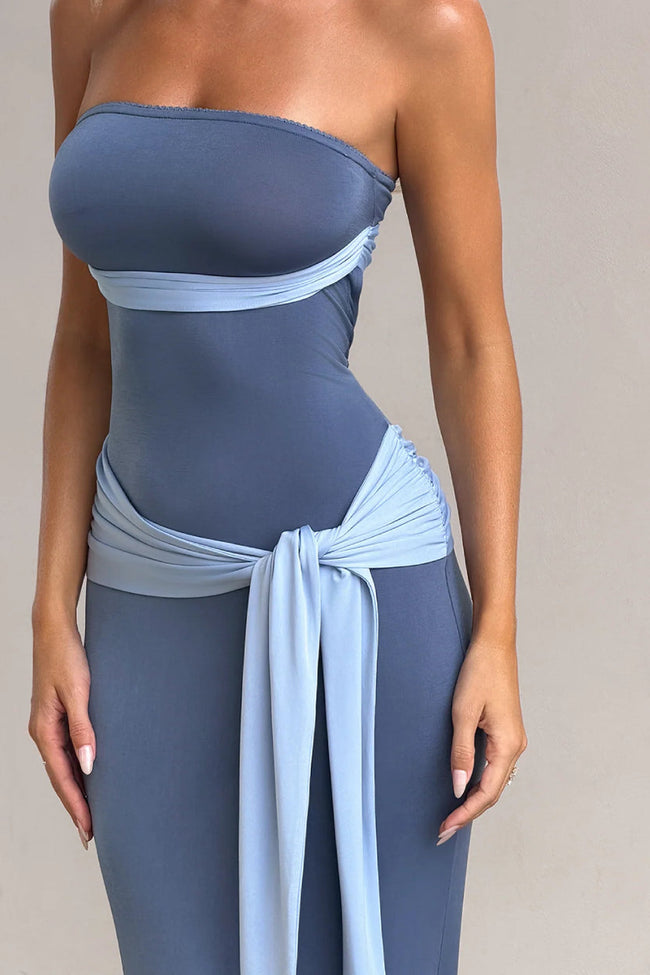 Two Tone Strapless Maxi Dress Hover Image